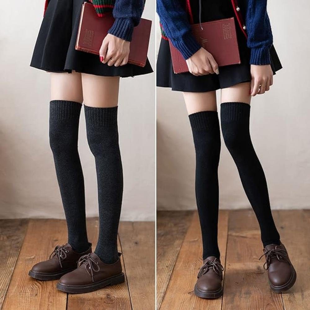 Blusmart Overknees 2 Paar Kniestrümpfe Damen aus Baumwolle (Thermosocken, Wintersocken, 2-Paar, 62CM Overknee Strümpfe) LangeSocken
