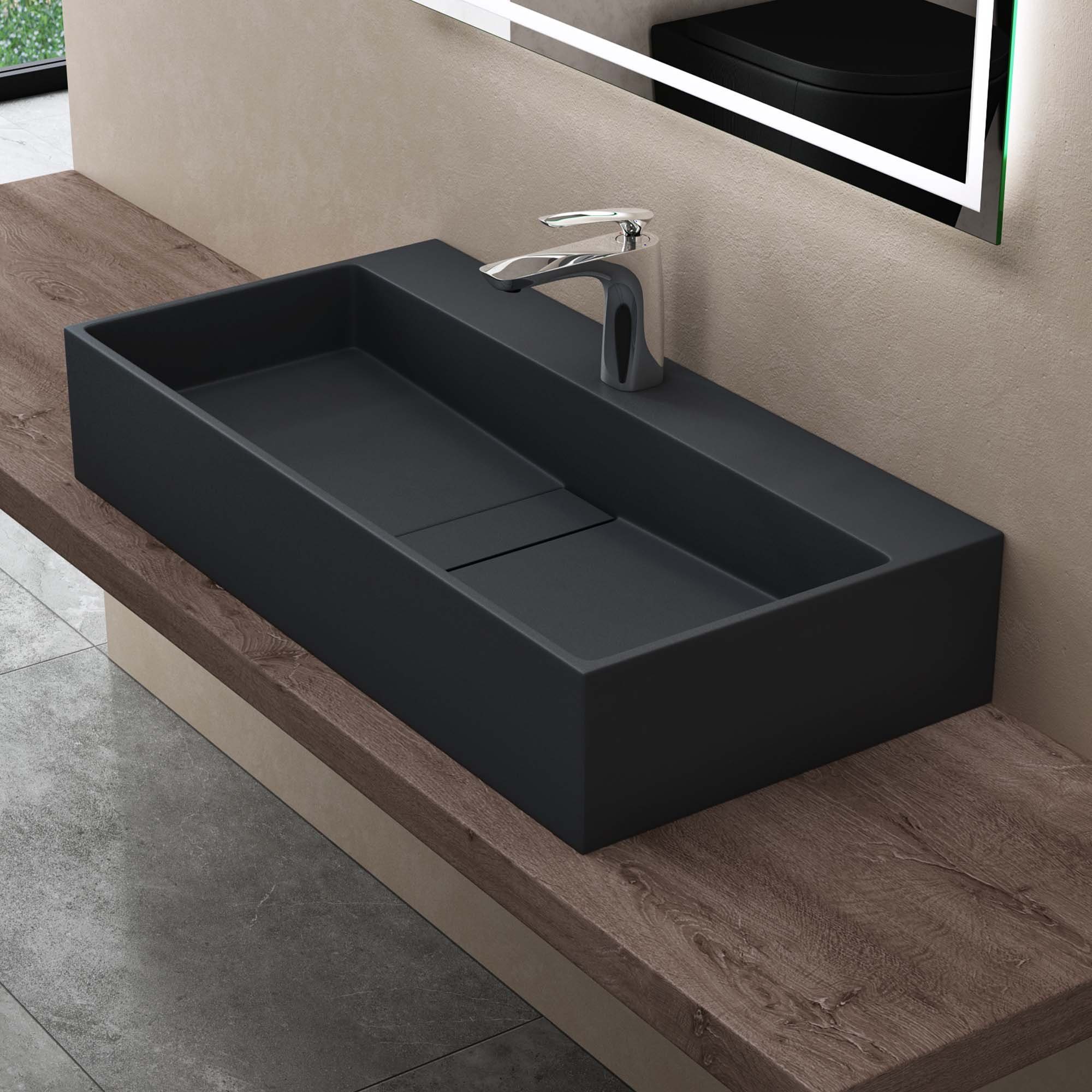 doporro Aufsatzwaschbecken Waschbecken Col6028 Mineralguss Waschtisch mit Armaturloch