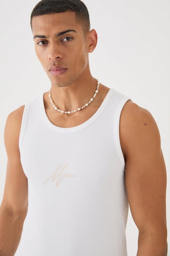 Besticktes Man Tanktop in Waffeloptik