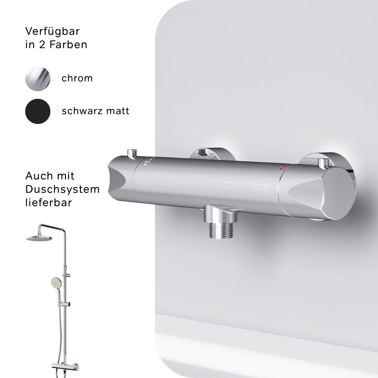 AM.PM Brausethermostat Duscharmaturen mit Thermostat Hit FTA40000 langlebig, stabil (ohne Auslauf) mit Antikalk-System leistet einen Verbrühschutz bei 38°C,rostbeständig
