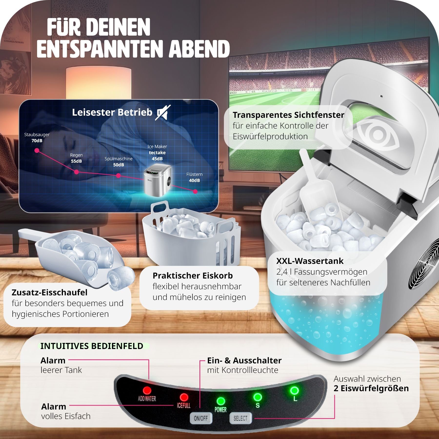 tectake Elektrischer Eiswürfelbereiter Eiswürfelbereiter