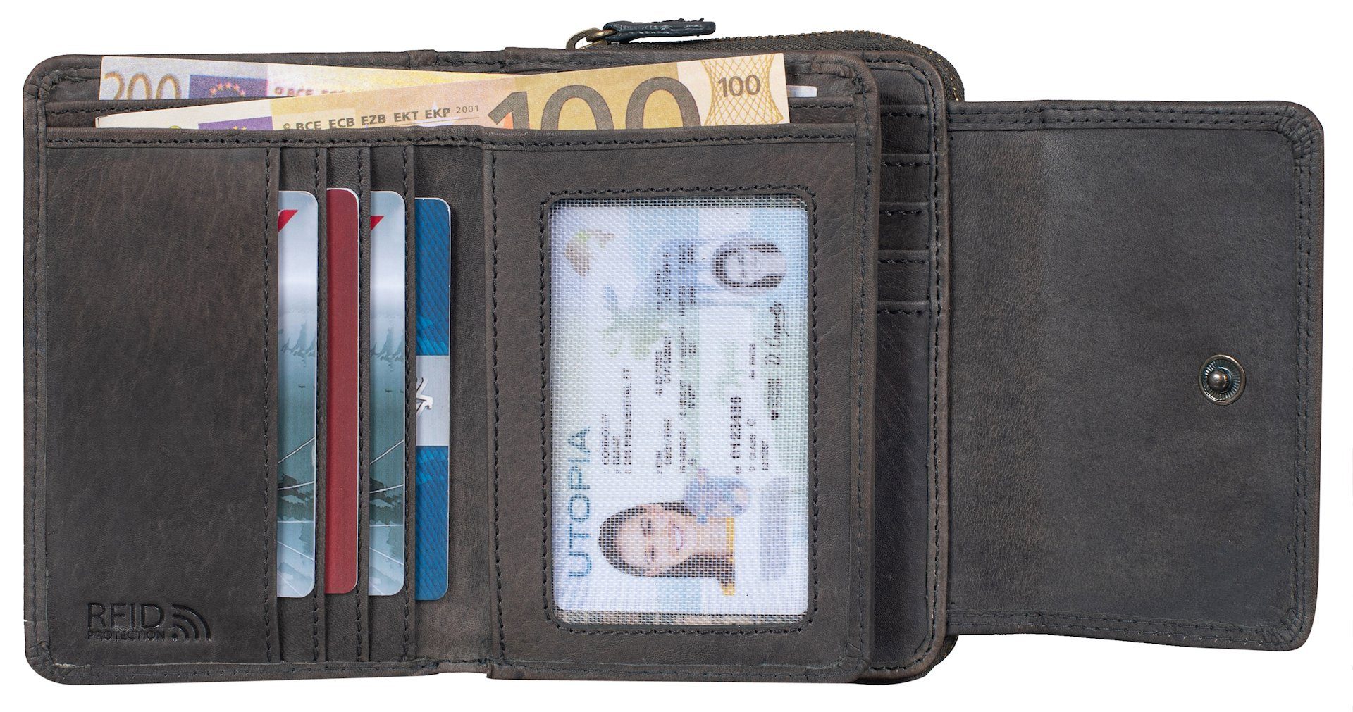 Benthill Geldbörse Damen Echt Leder RFID Geldbeutel 14 Kartenfächer Portemonnaie Frauen, RFID-Schutz Kartenfächer Münzfach Reißverschlussfach