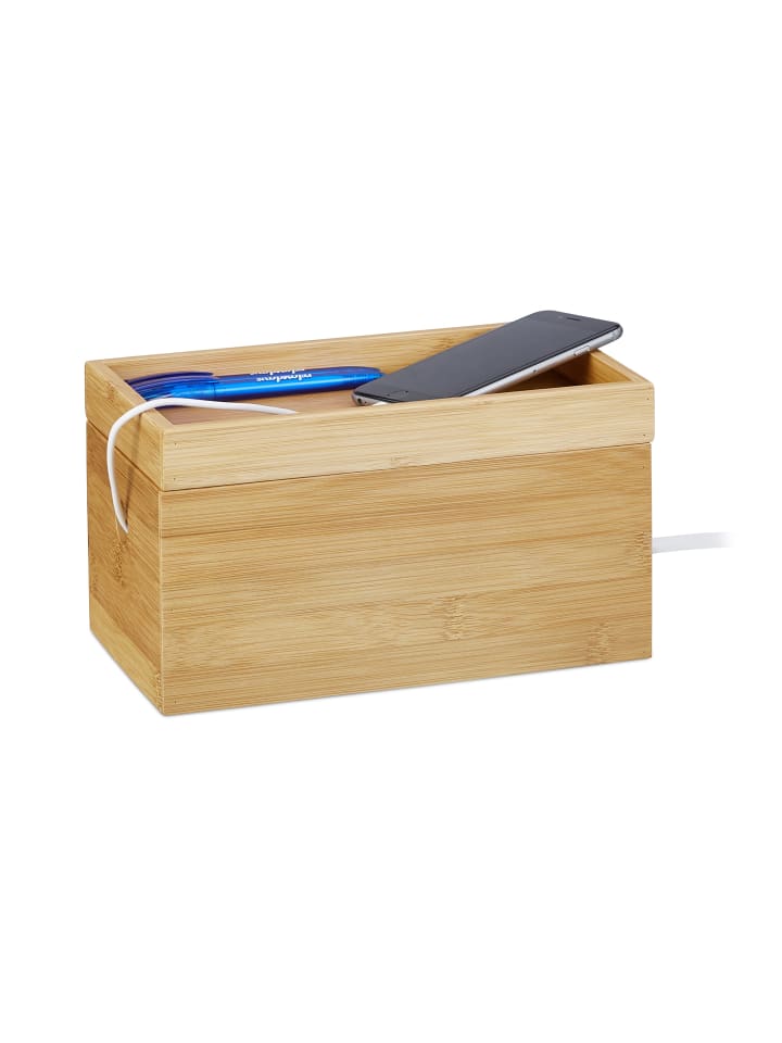 relaxdays Kabelbox in natur - (B)25,5x (H)14 x (T)14 cm günstig kaufen onesize