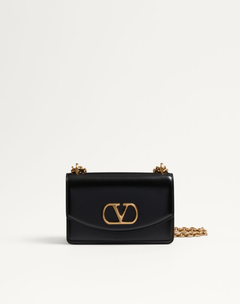 Bolsa de ombro pequena Valentino Garavani Vain em couro de bezerro brilhante