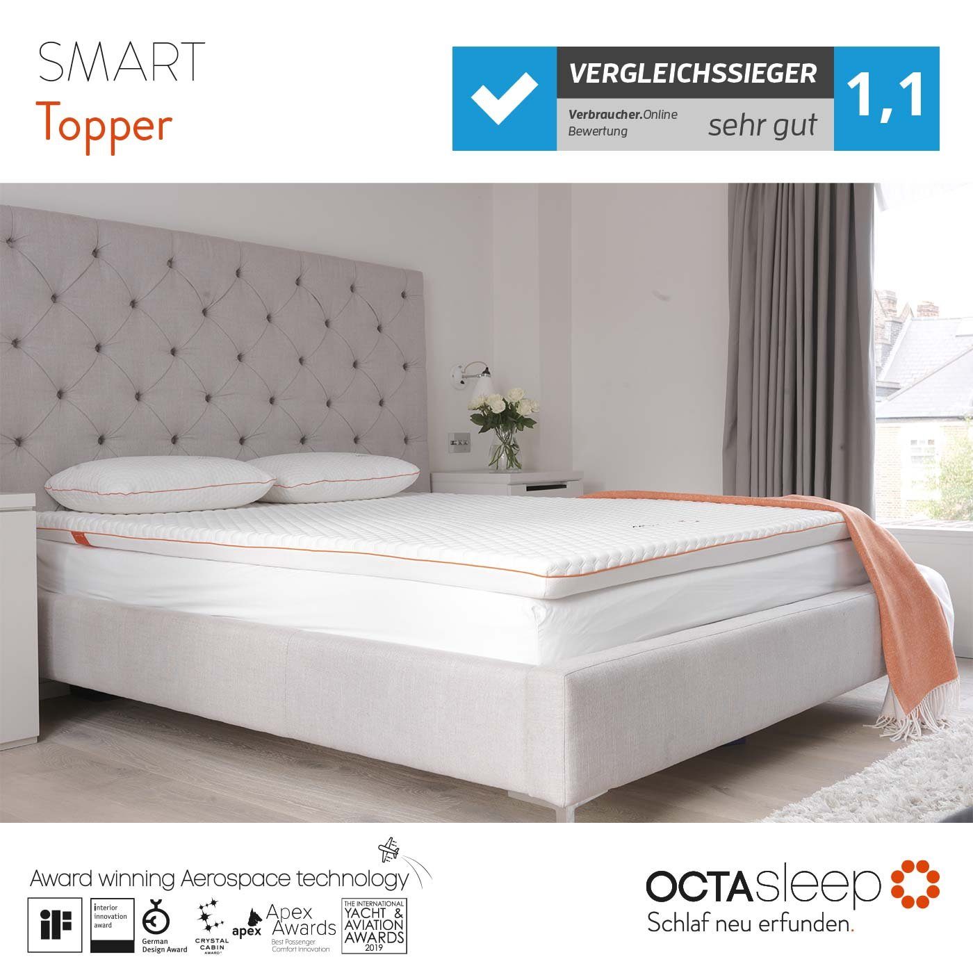 Topper Octasleep Smart, OCTAsleep, 7 cm hoch, Kaltschaum, Komfortschaum, Viscoschaum, OCTAspring® Aerospace Technologie