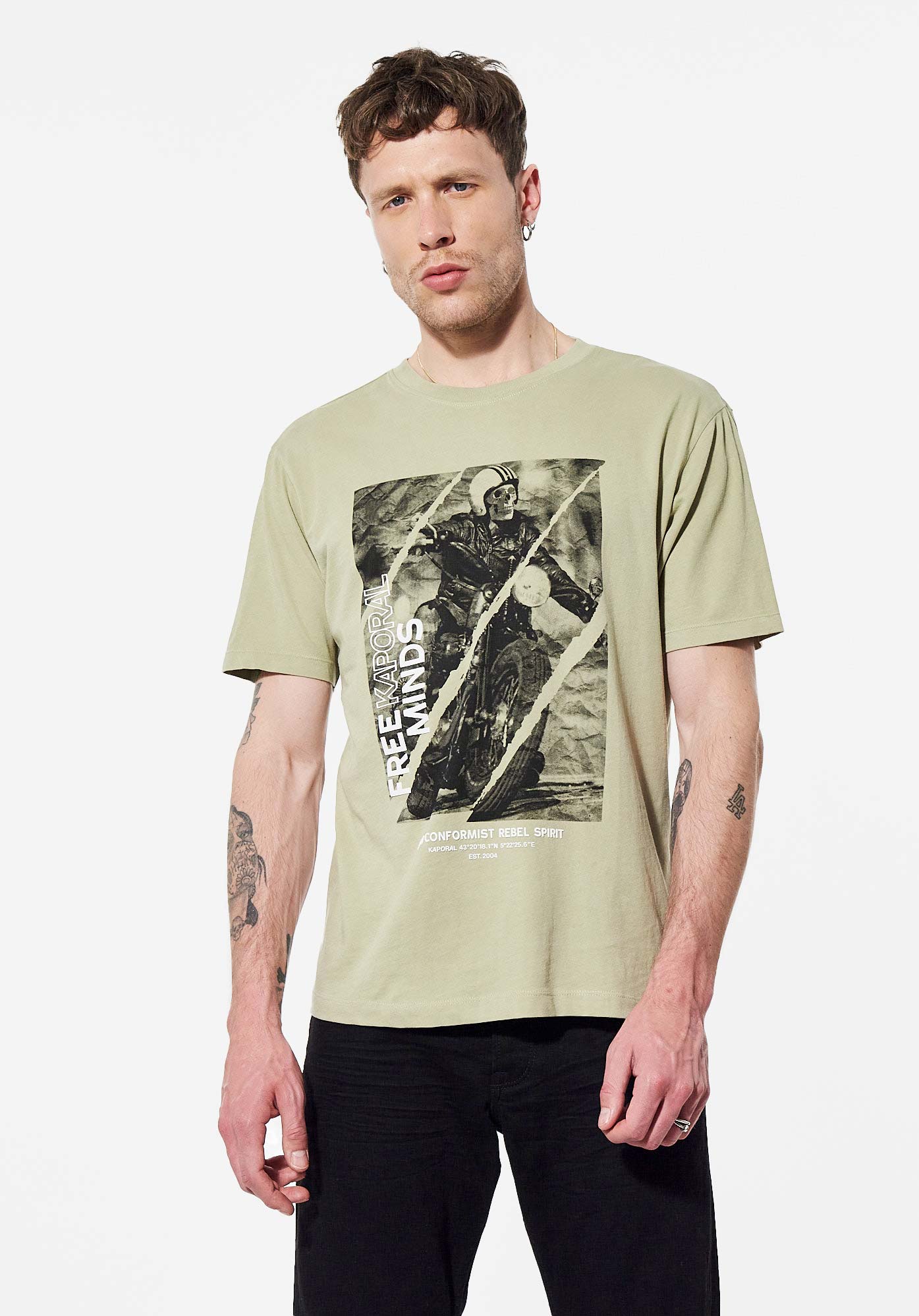 BLAZE  T-shirt kaki biker tête de mort Homme