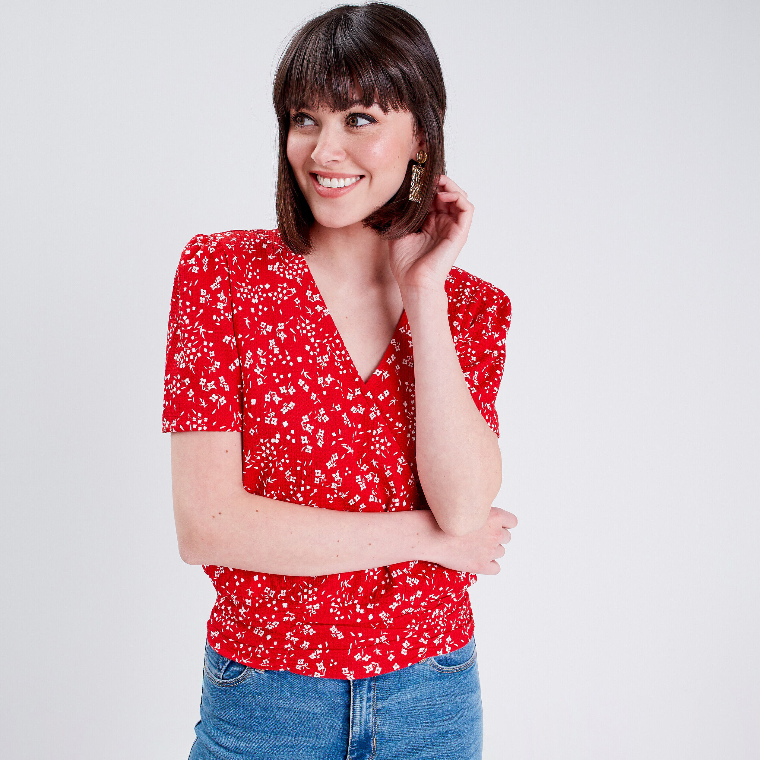 Blouse manches courtes rouge femme | Cache Cache
