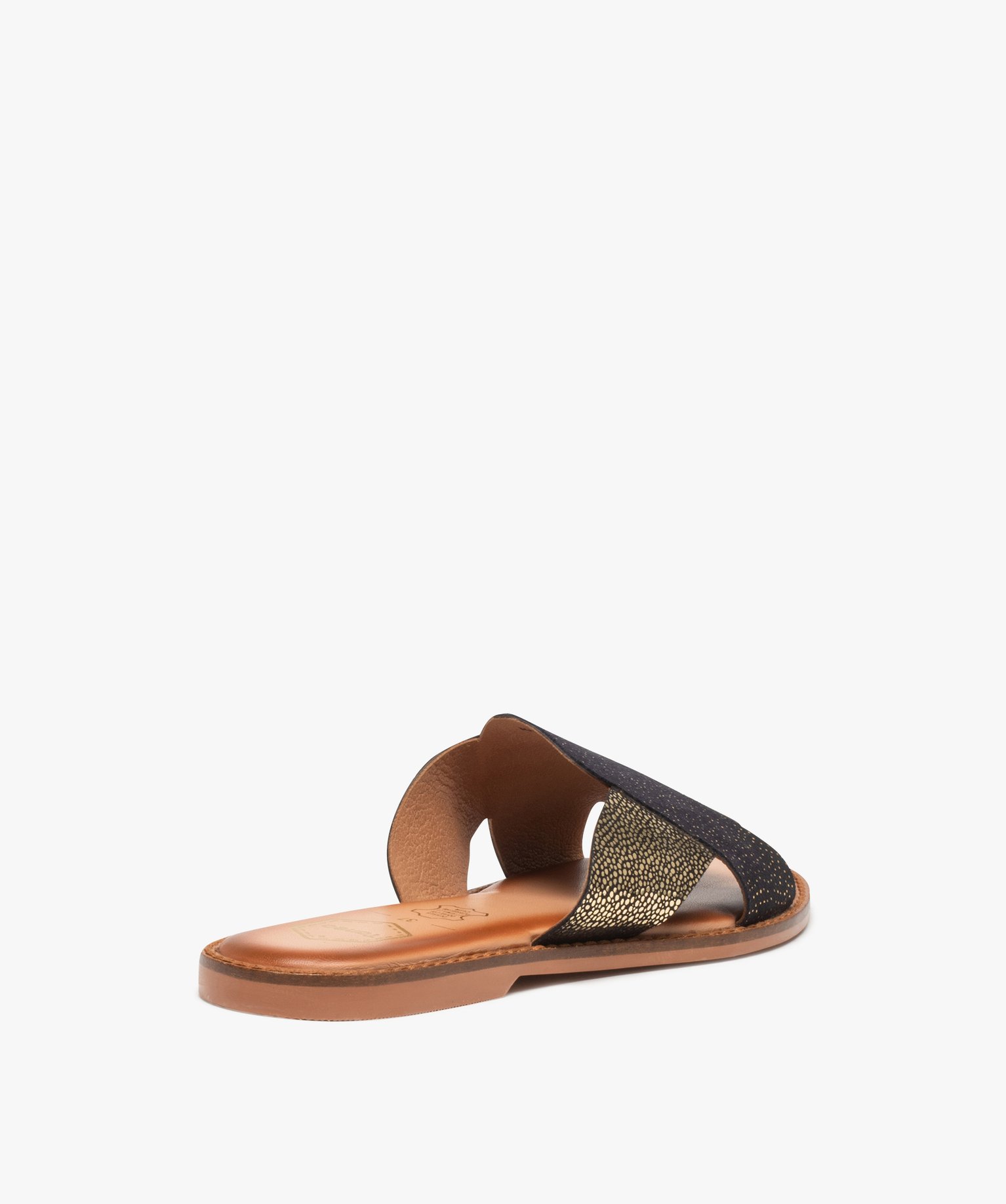 Mules femme à talon plat dessus cuir métallisé – Tanéo noir | GEMO