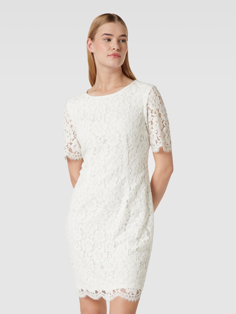 Cocktailkleid aus Spitze mit floralem Allover-Muster in ecru