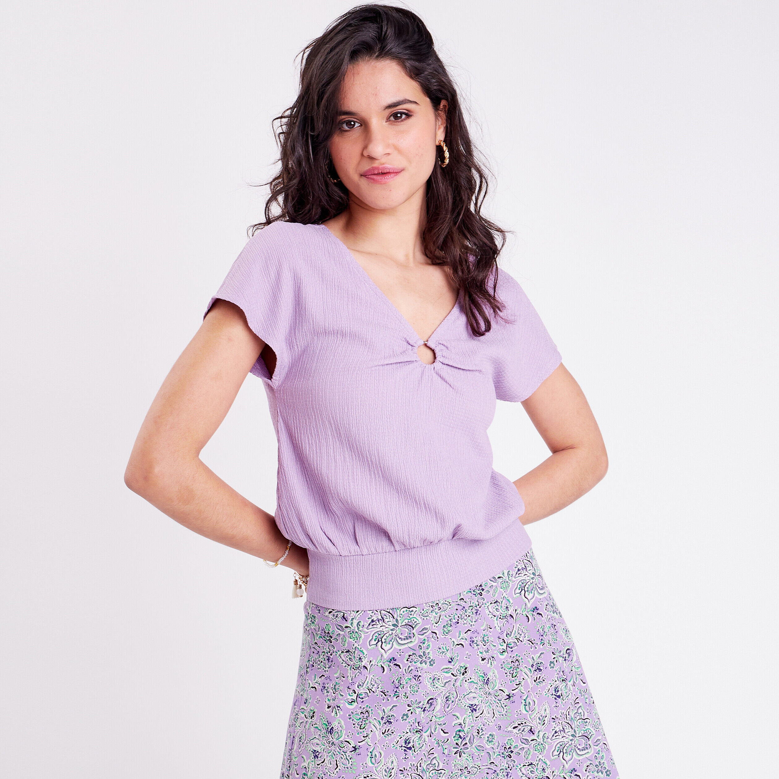 T-shirt à manches courtes mauve femme | Cache Cache