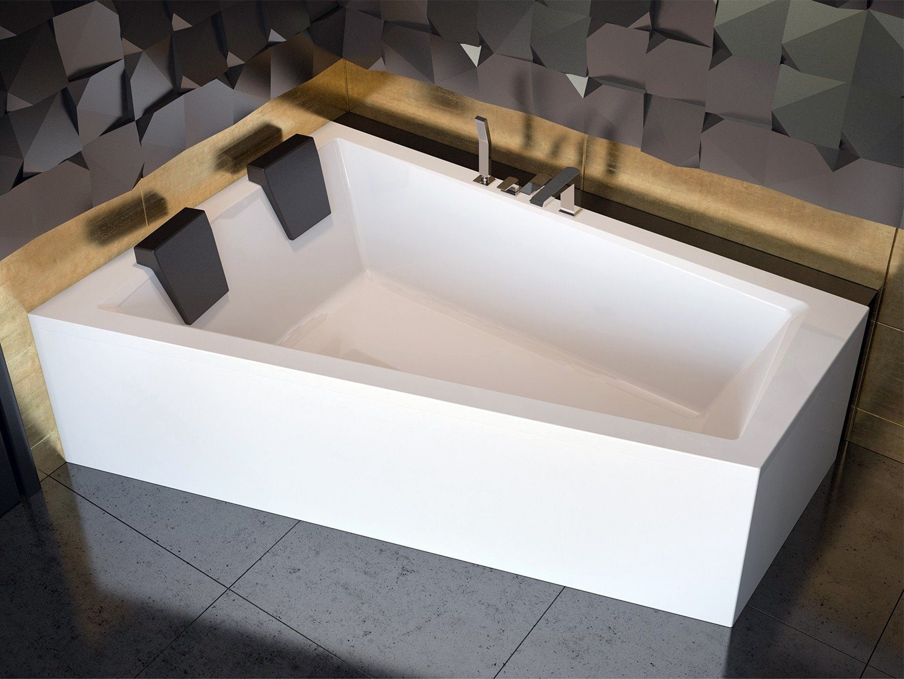 KOLMAN Badewanne Eckbadewanne Intima 170x125, (Links/Rechts), Kopfstützen Acrylschürze Styropor, Ablauf VIEGA & Füße GRATIS