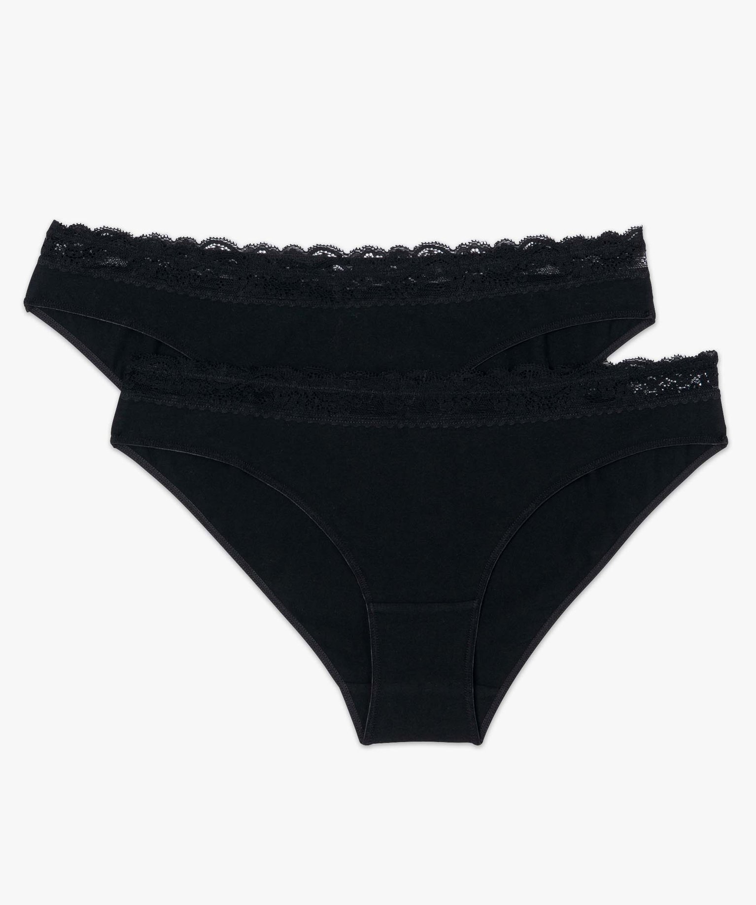 Culotte en coton stretch avec taille dentelle femme (lot de 2) noir | GEMO