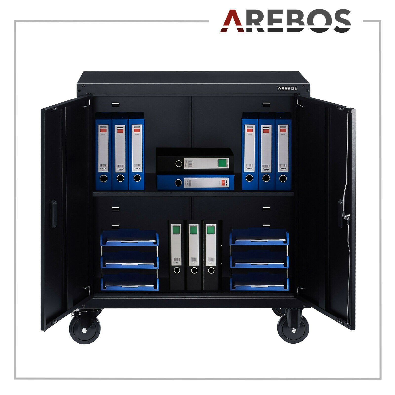 Arebos Aktenschrank Büroschrank, Lagerschrank, Höhenverstellbarer Einlegeboden (Stück)