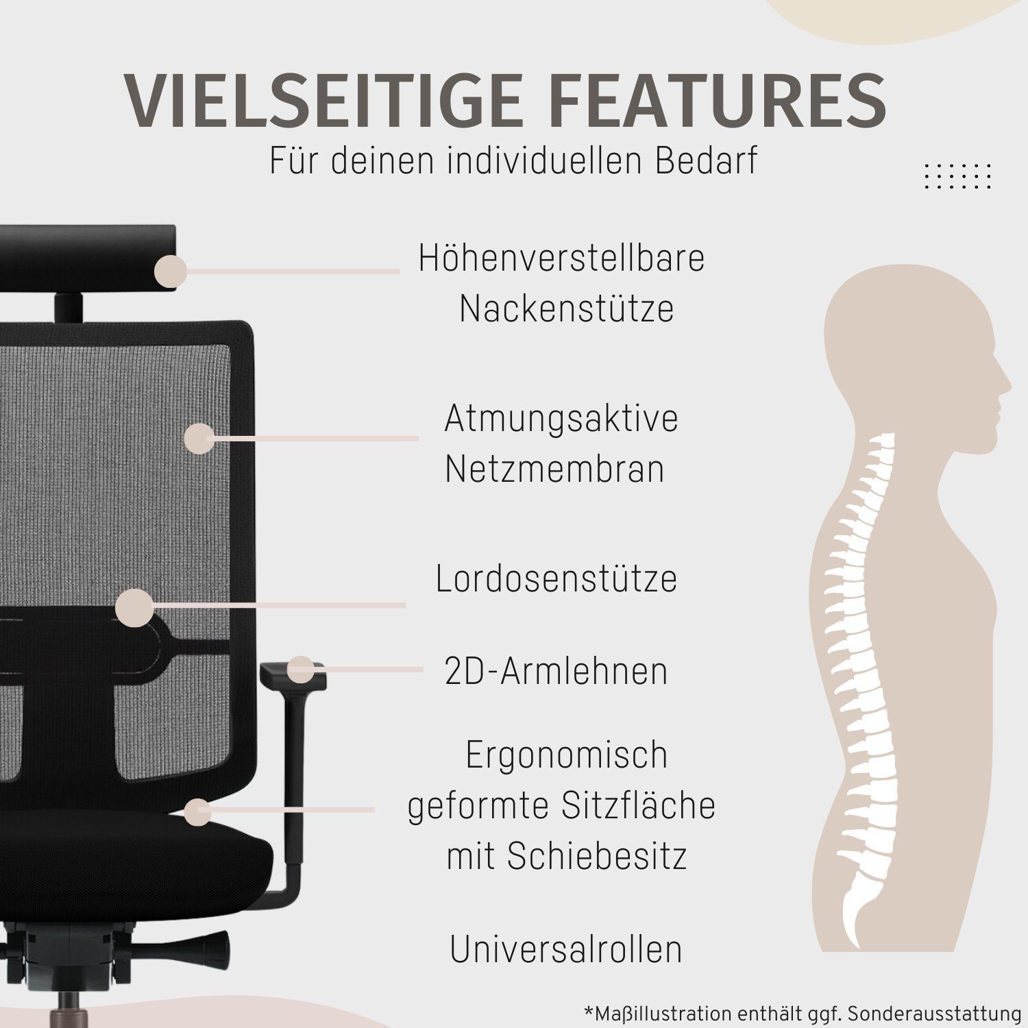 sedus Drehstuhl se:do Pro Light, Drehstuhl, Bürostuhl, Netzmembran Schwarz (Schiebesitz, Rückenlehne verstellbar, Höhenverstellbar 40-52cm, bis 130kg Belastbar, 23° Öffnungswinkel), Optional mit Armlehnen, Nackenstütze und, Lordosenstütze