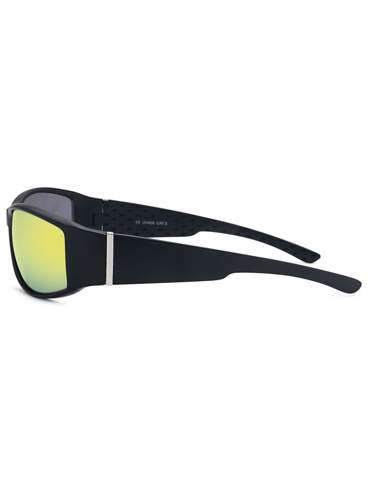 styleBREAKER Sport Sonnenbrille in Schwarz / Gelb-Hellblau verspiegelt günstig kaufen onesize