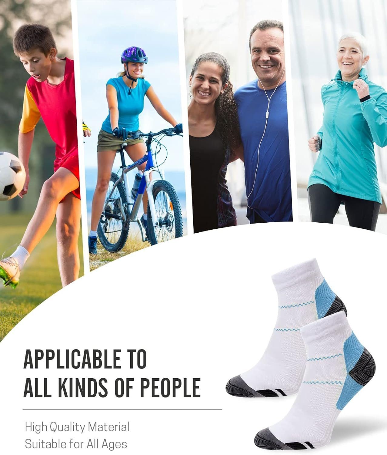 Alster Herz Kurzsocken 6 Paar Kompressionssocken Laufsocken Trekkingsocken Damen Herren A0383 Atmungsaktiv, bunt, bei Schmerzen/Schwellung