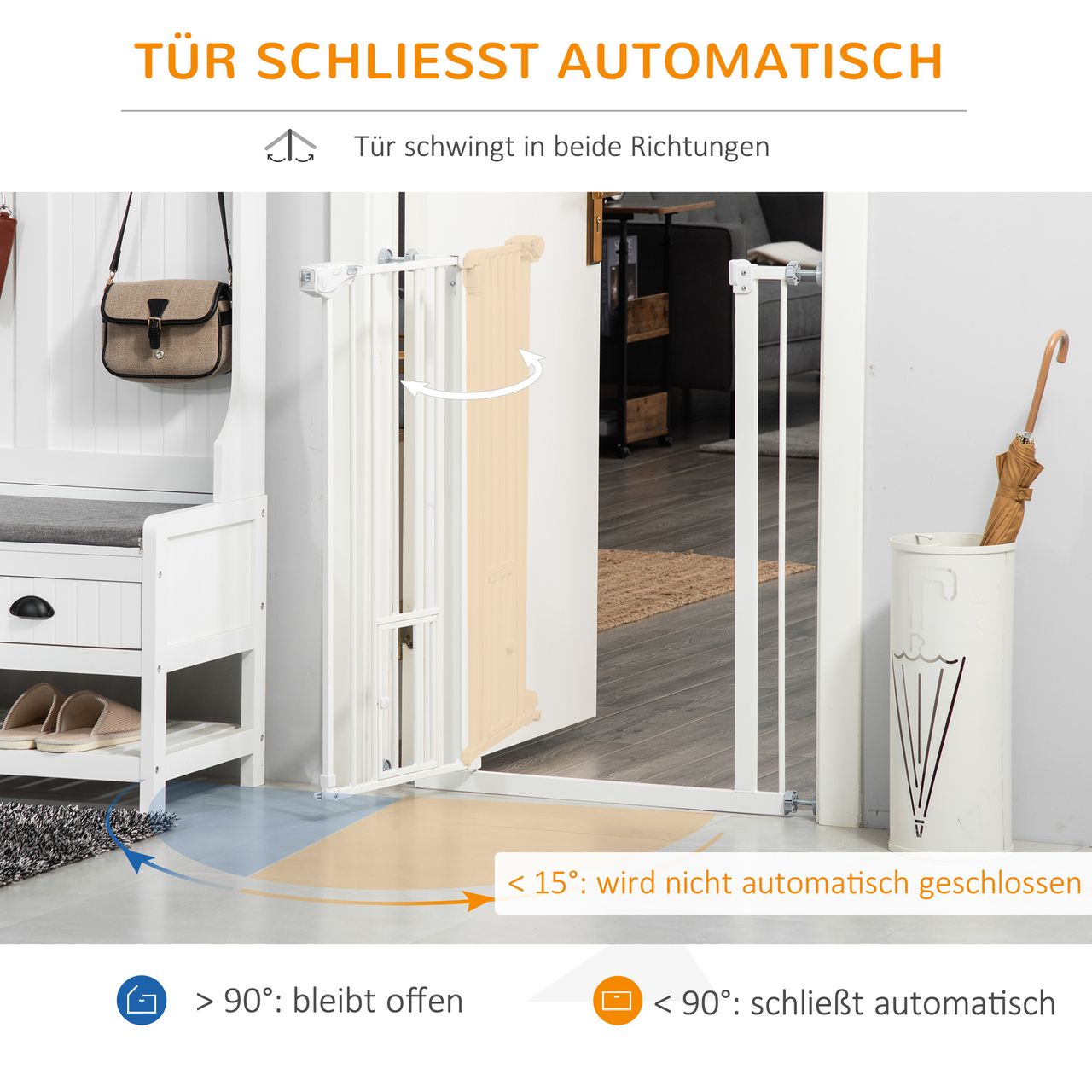 PawHut Hunde Türschutzgitter, 74-80 cm Baby Türgitter ohne Bohren, Stahl, Weiß