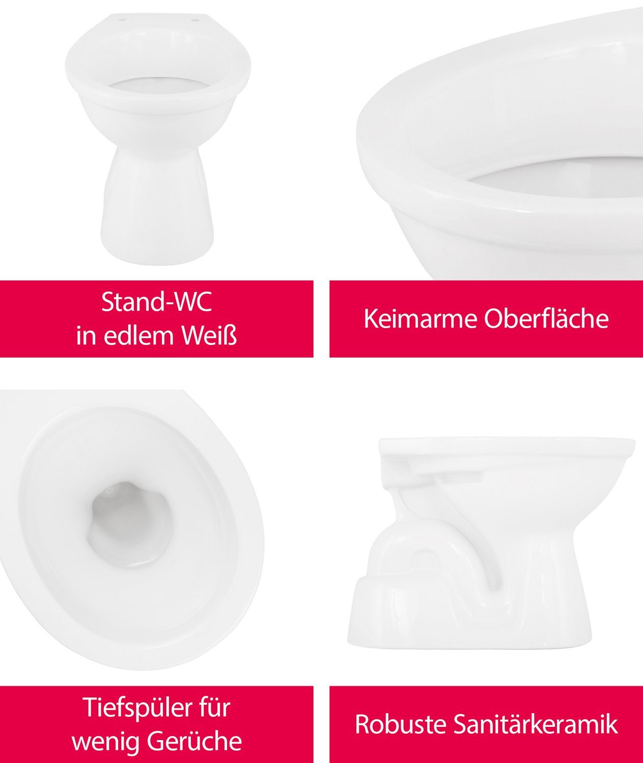 aquaSu Tiefspül-WC, Bodenstehend, Abgang Senkrecht, Stand-WC, Weiß, Tiefspüler, Abgang innen senkrecht, 550710