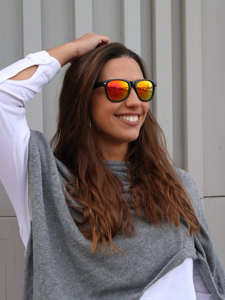 styleBREAKER Nerd Sonnenbrille in Schwarz glanz / Orange-Rot günstig kaufen onesize