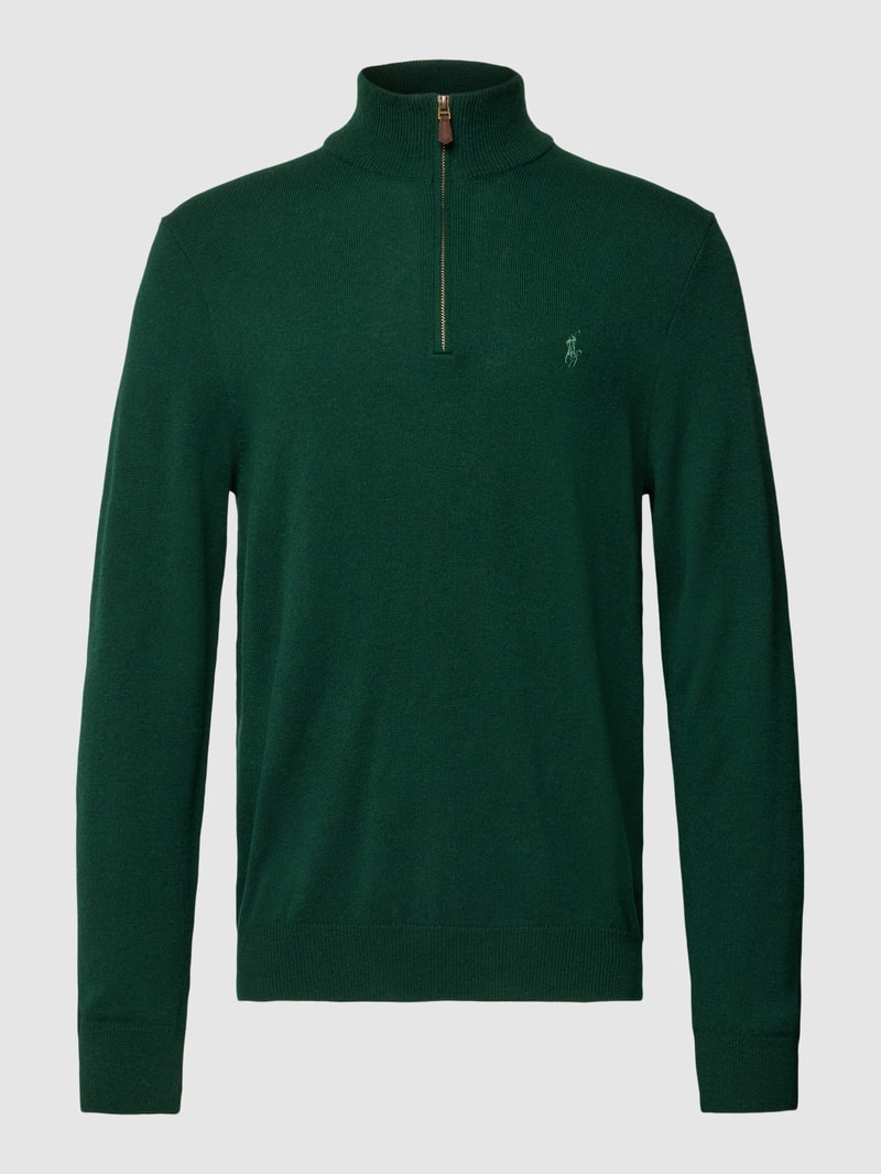 Strickpullover aus Wolle mit Logo-Stitching in dunkelgrün