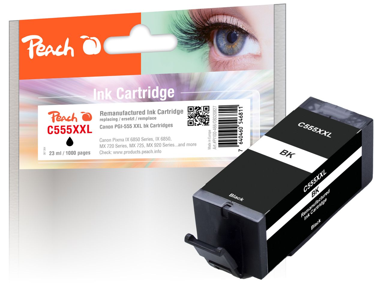 Peach Tintenpatrone schwarz ersetzt Canon PGI-555XXLPGBK