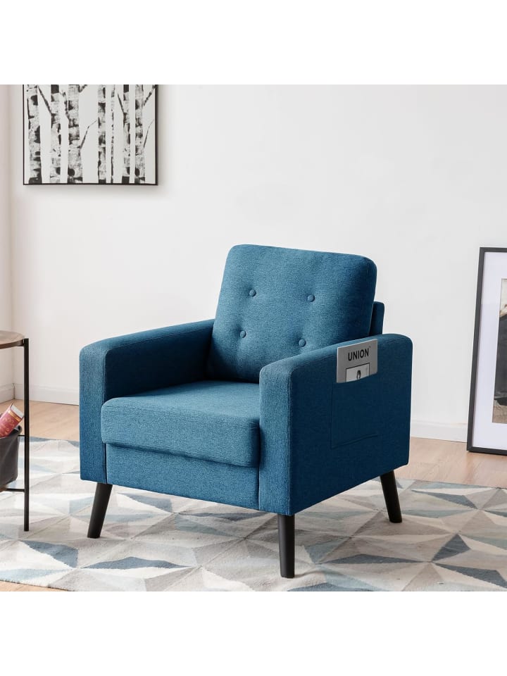 COSTWAY Relaxsessel mit 2 Taschen 81x67x86cm in Blau günstig kaufen onesize