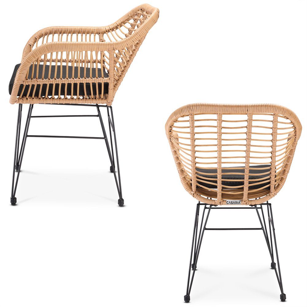 Casaria Balkonset Bali, (3-tlg), 5cm Auflagen Wetterfest 5mm Sicherheitsglasplatte Höhenverstellbar