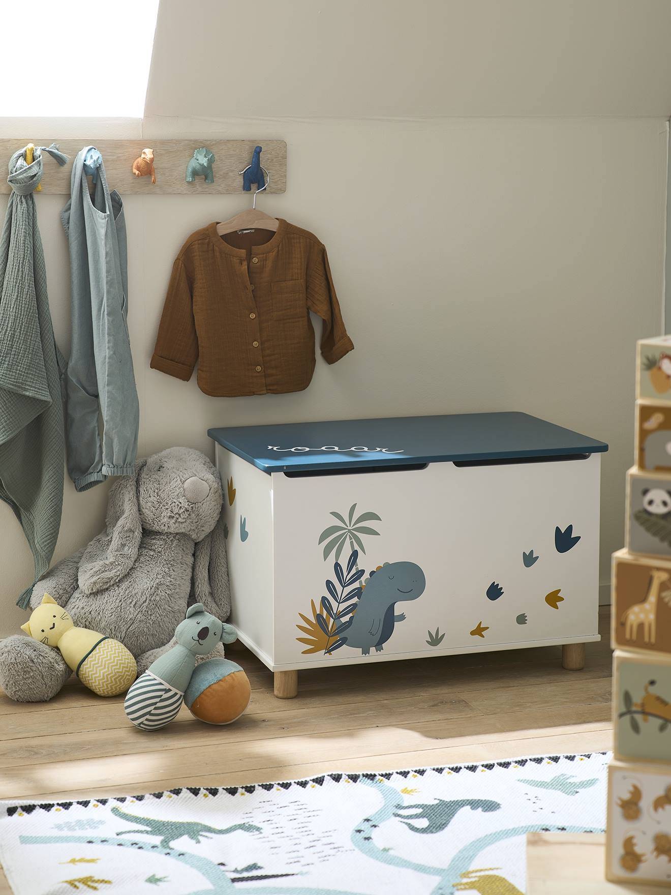 Vertbaudet Kinder Spielzeugtruhe DINOSAURIER - weiß bedruckt