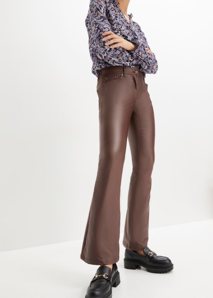 High-Waist-Stretch-Hose mit Beschichtung und Bequembund, Flared