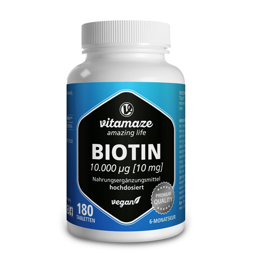 BIOTIN 10 mg hochdosiert vegan Tabletten  180 St  Tabletten