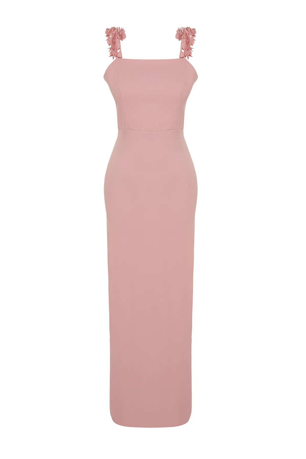 Trendyol Collection  Rosa, figurbetontes, langes Abendkleid mit Blumendetail TPRSS24AE00051