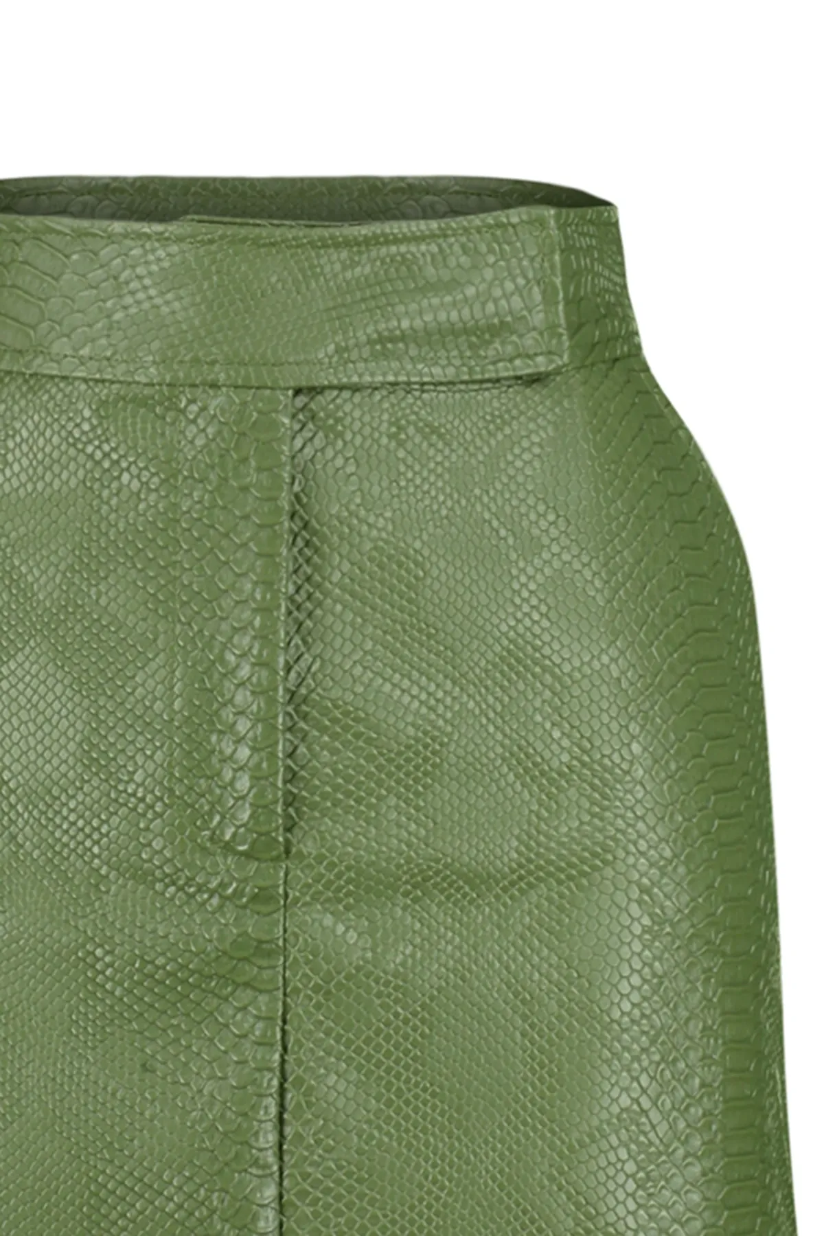 Trendyol Collection  Khakifarbener, hochwertiger A-Linien-Mini-Webrock aus Kunstleder in Premium-Qualität TWOAW22ET0480