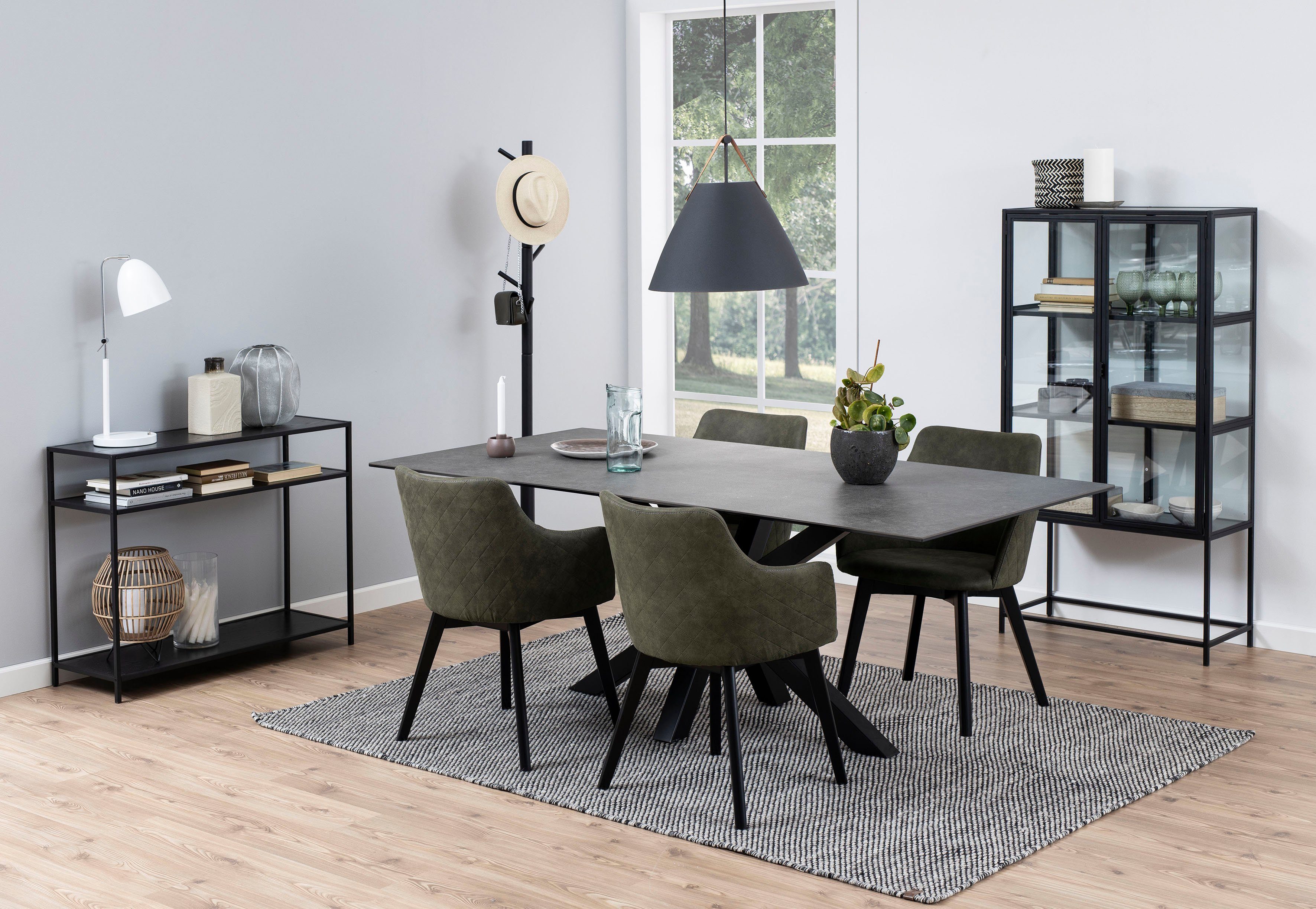 ACTONA GROUP Esstisch Hanna, mit einer schwarzen Keramik-Optik Tischplatte, Breite 200 cm