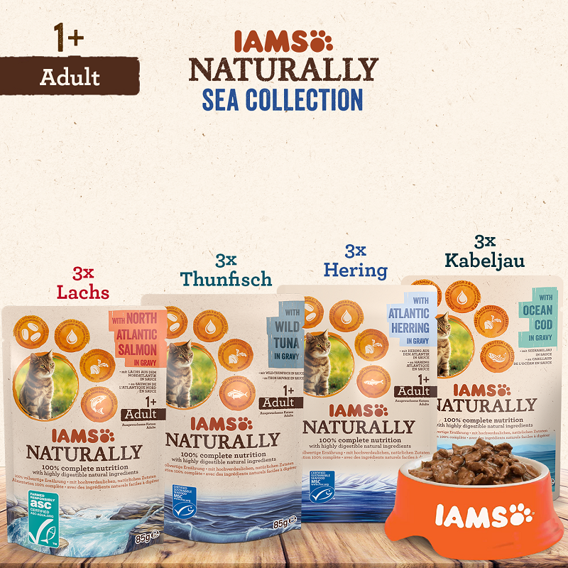 IAMS Nassfutter IAMS Naturally Adult 12x85g Sea Collection