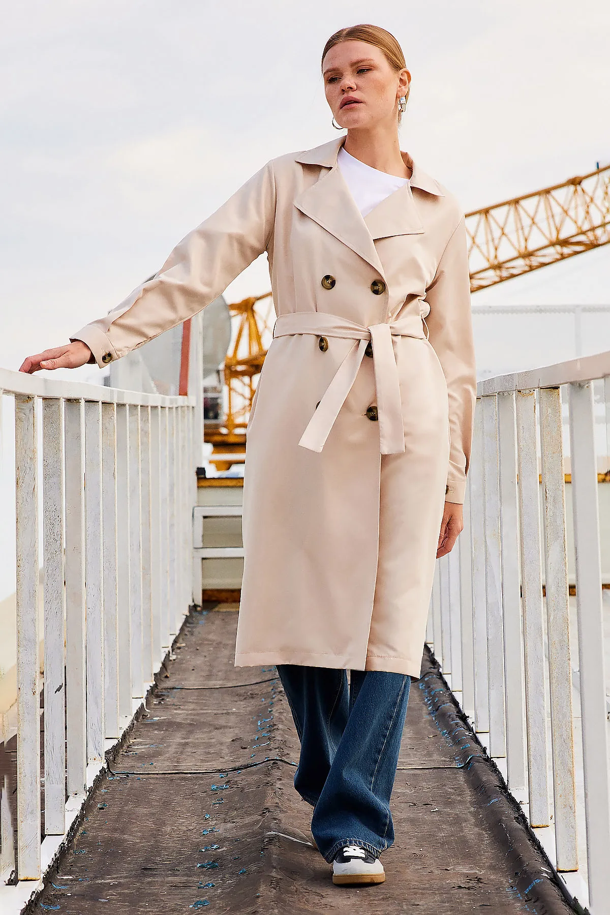Bigdart  5853 Zweireihiger Trenchcoat mit Kragen – Beige