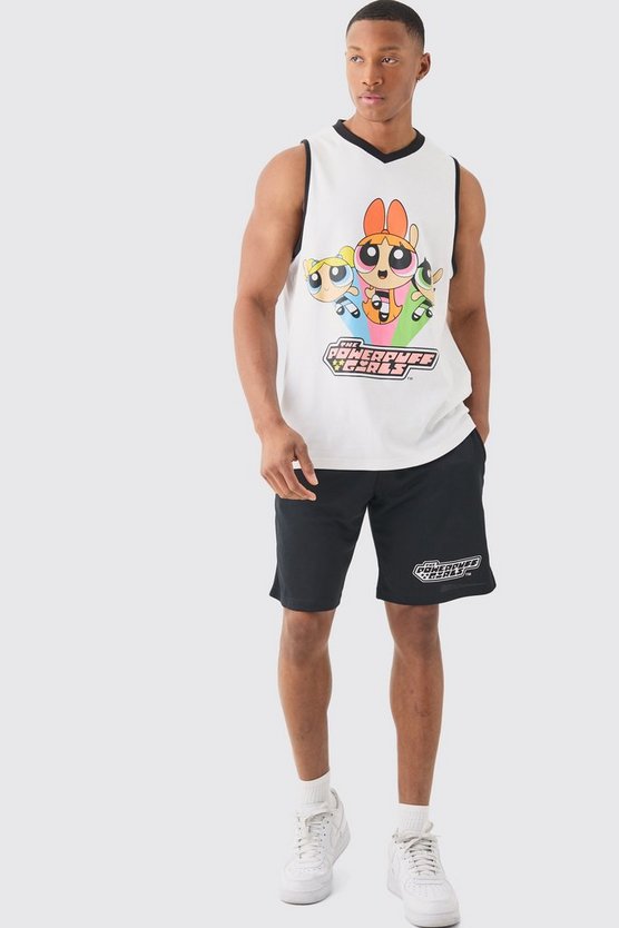 Oversize Mesh-Tanktop und Shorts mit lizenziertem Powerpuff Girls Print