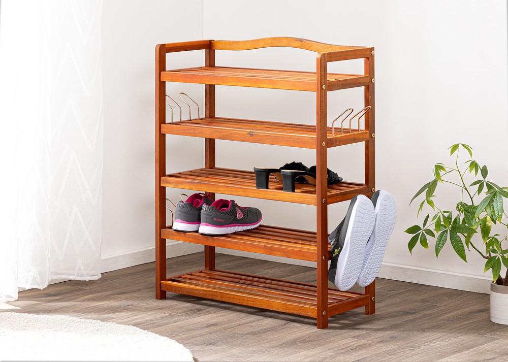 HC Home & Living Schuhregal Akazie 5 Etagen 82 x 74 x 26cm braun