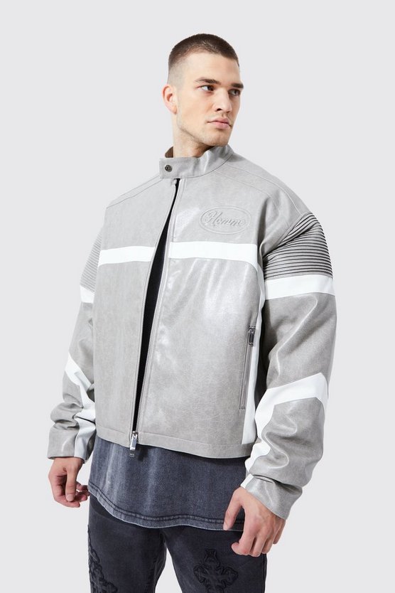 Tall kastige Vintage PU-Bikerjacke