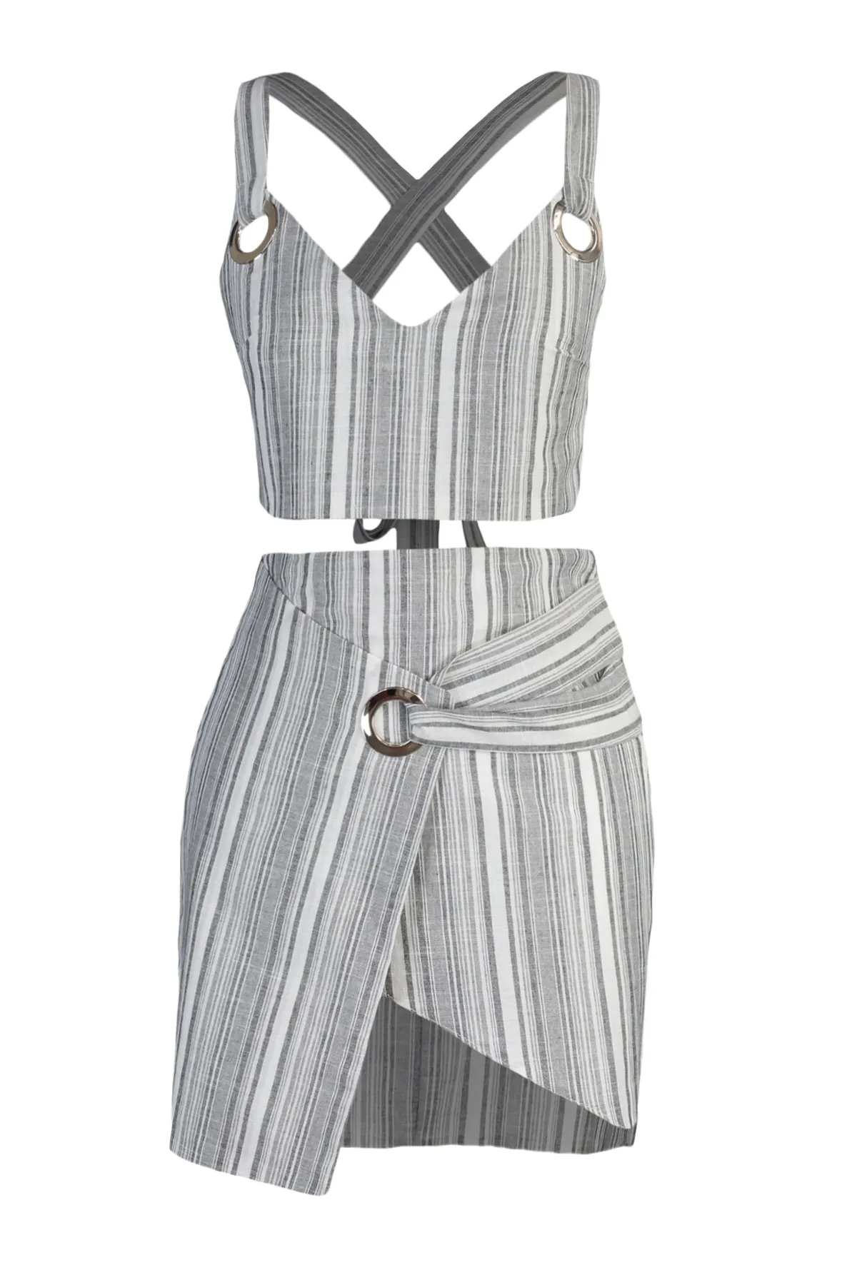 Trendyol Collection  Graues, detailreiches Strandoberteil- und -unterteil-Set TBESS22AU0285