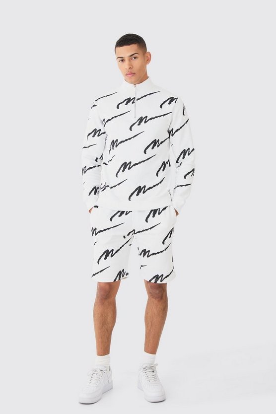 Slim-Fit Man Signature Trainingsanzug mit Print und Reißverschluss