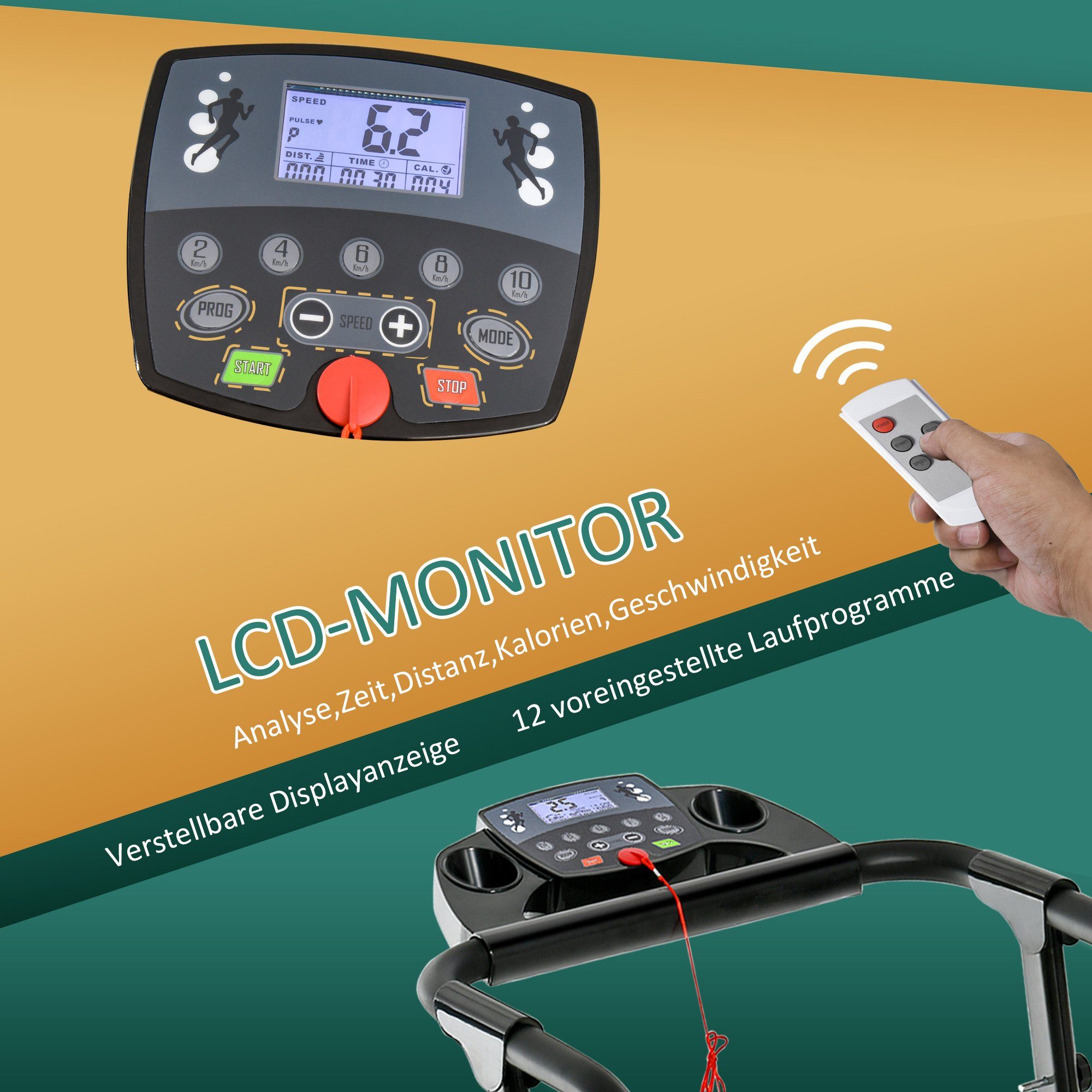 HOMCOM Laufband Motorized Laufband (Set, 1-tlg., mit LCD-Anzeige), ultraflach, nach dem Training leicht verstaubar