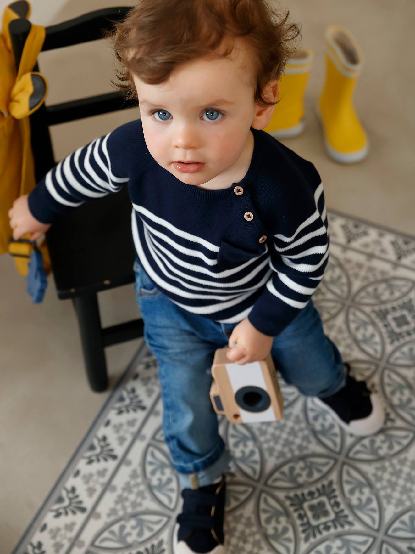 Pull marinière bébé caramel rayé