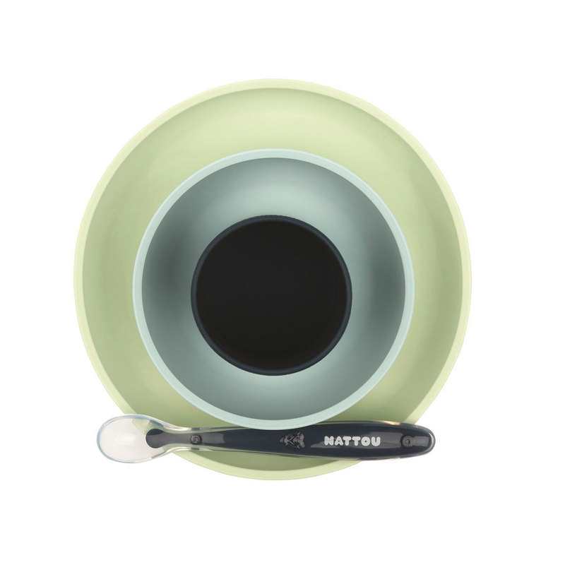 Coffret repas 4 pièces en silicone bleu et vert Nattou