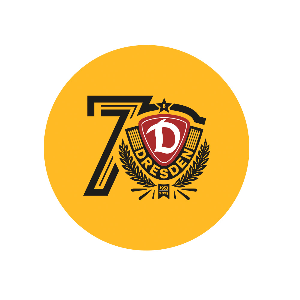 Aufkleber '70 Jahre' (6 cm) gelb