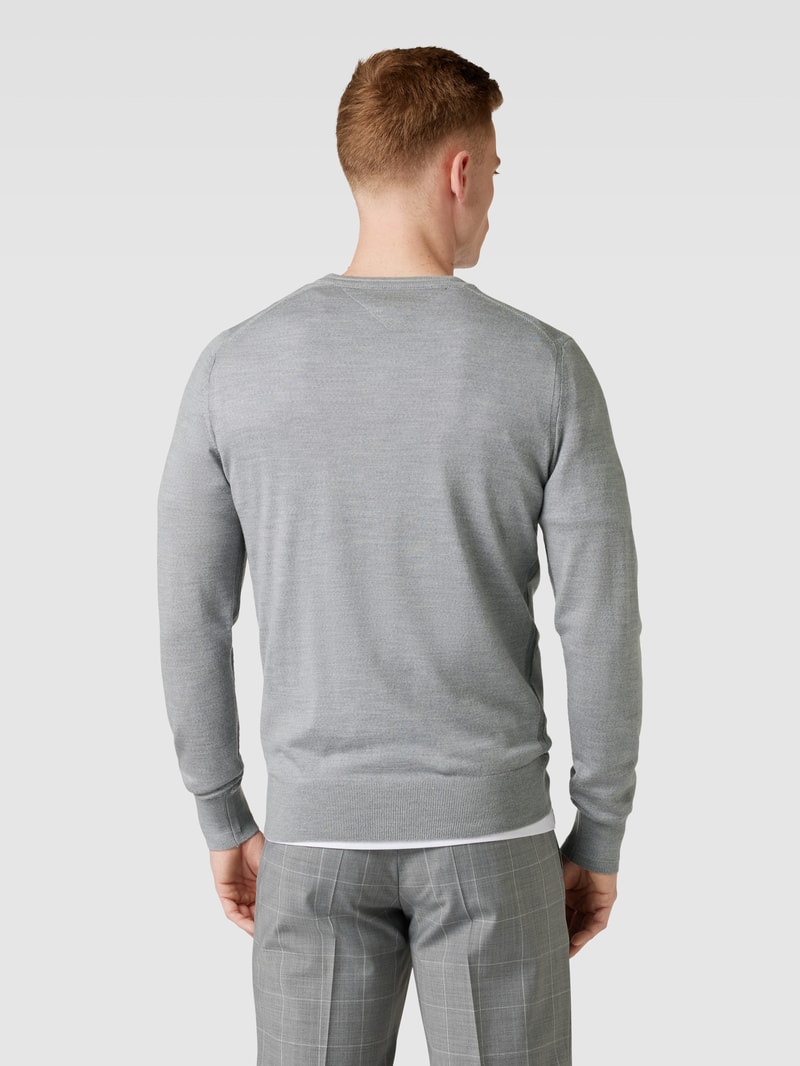 Strickpullover aus Lanawolle Modell 'MERINO' in hellgrau