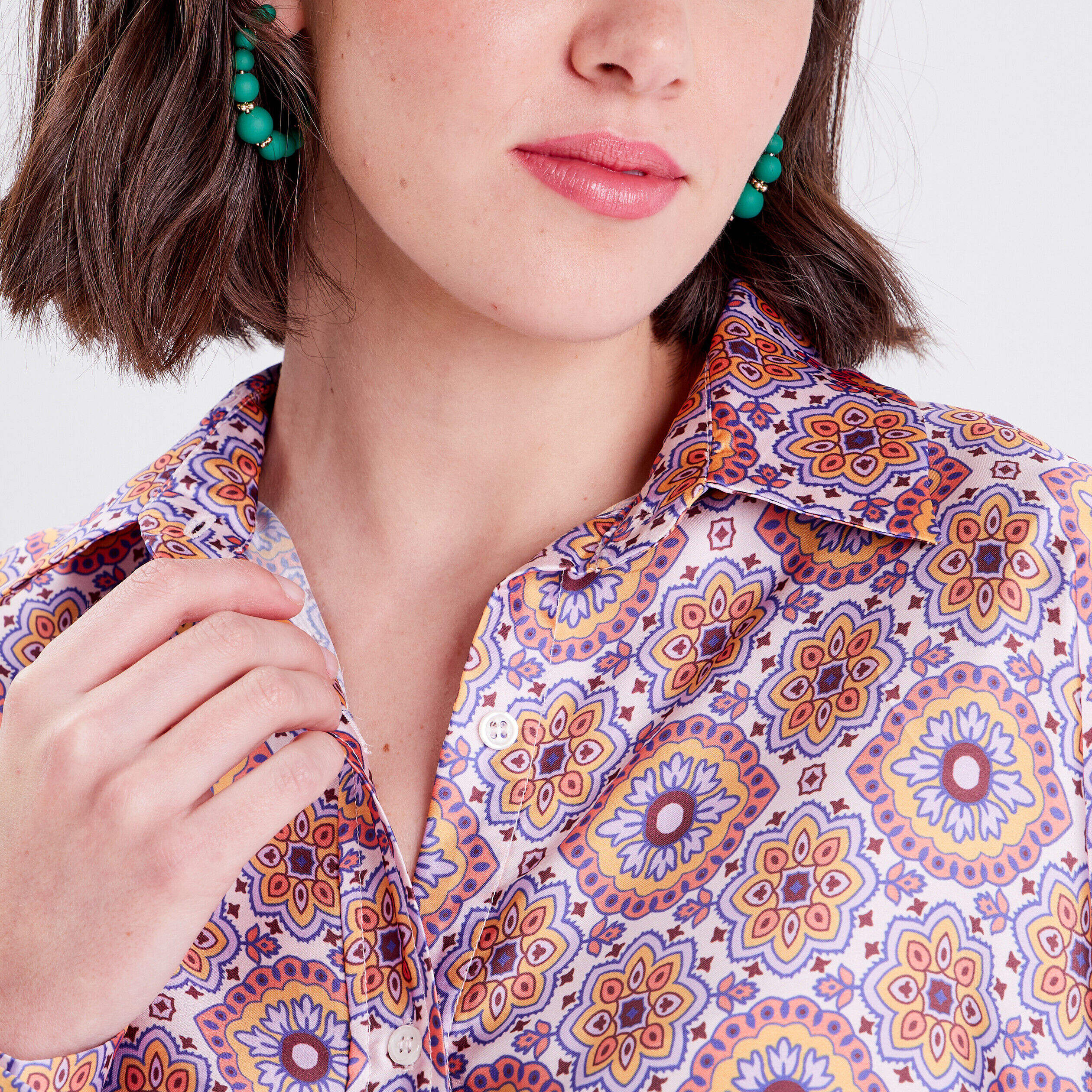 Chemise manches longues satin mauve femme | Cache Cache