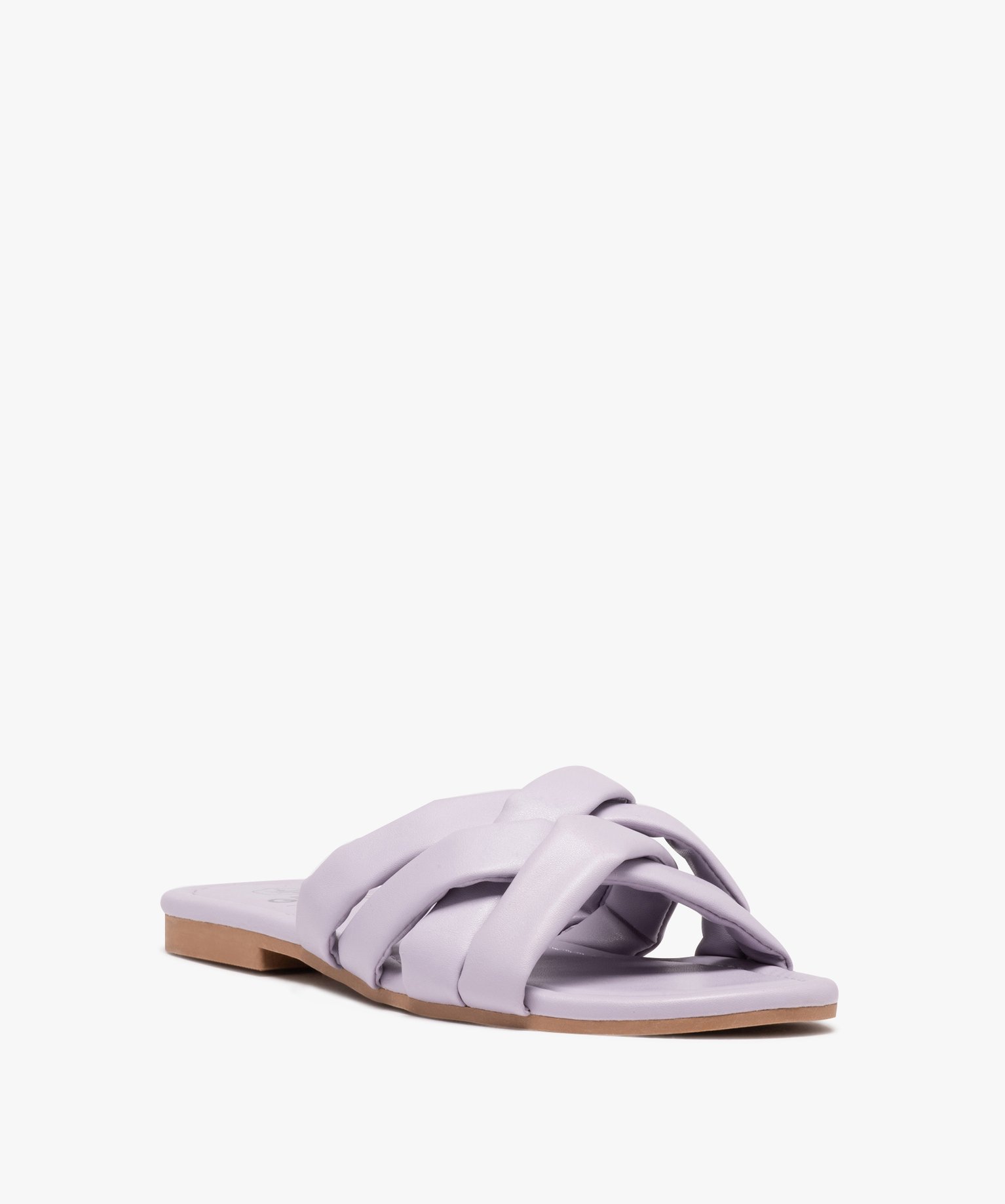 Mules femme à talon plat et brides matelassées entrecroisées violet clair | GEMO
