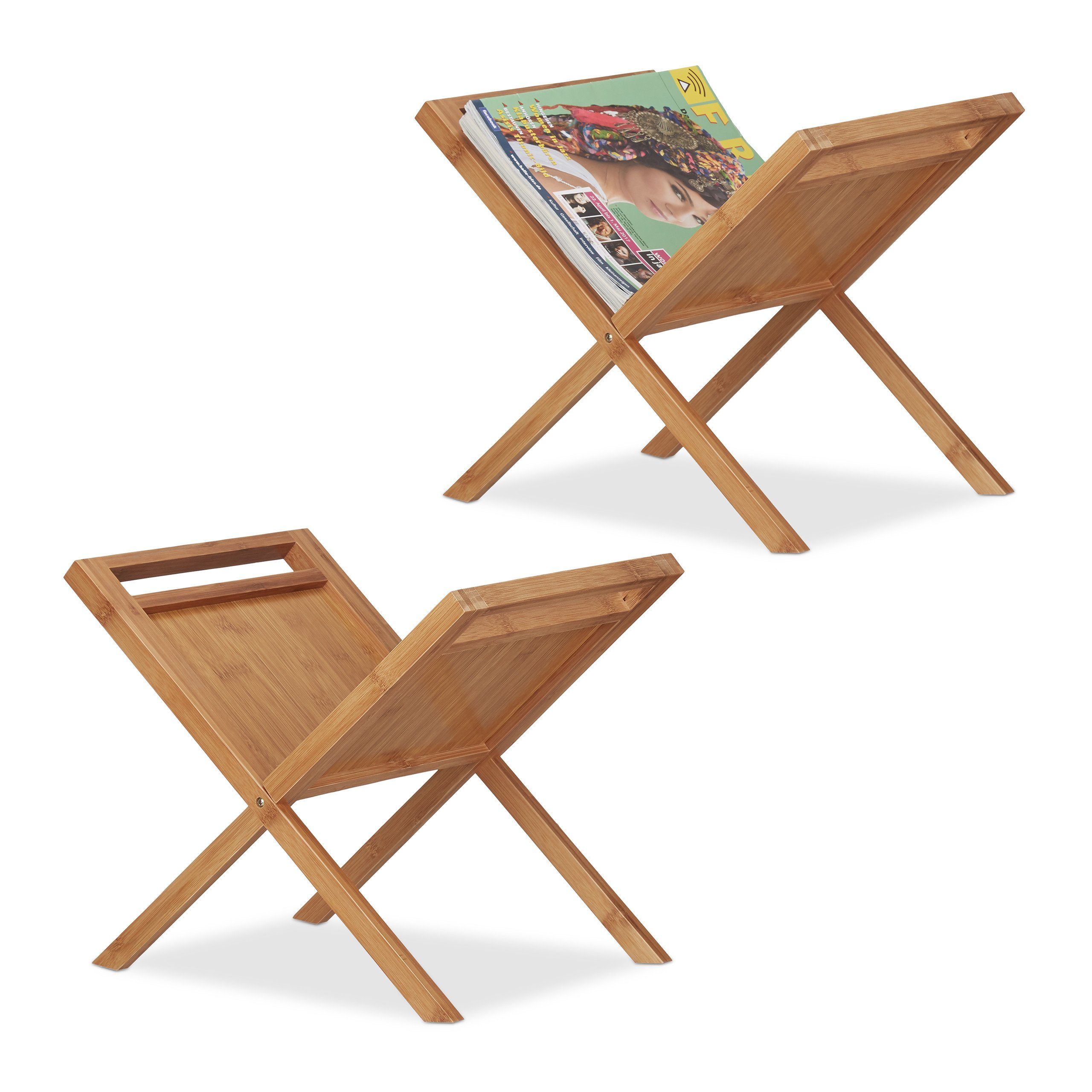 relaxdays Zeitungsständer 2 x Zeitungsständer Bambus