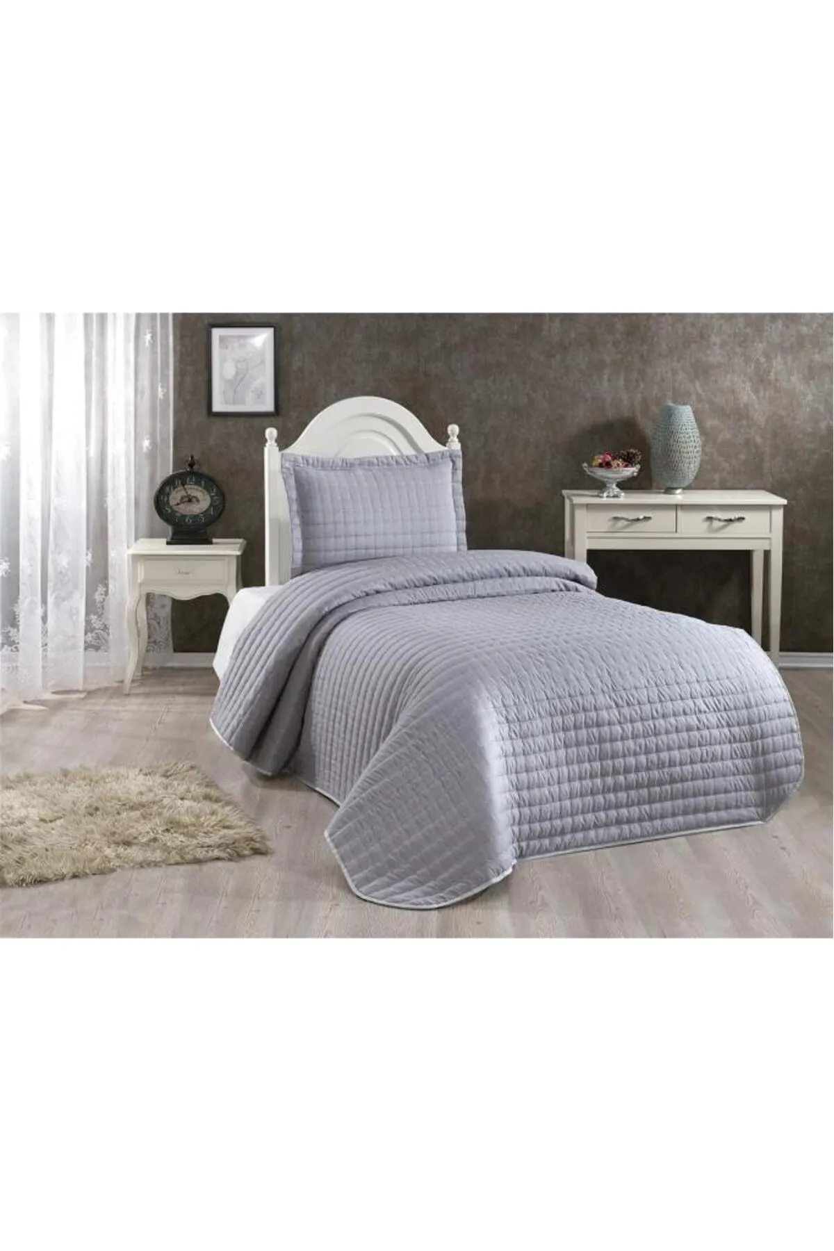 Çeyiz Diyarı  Gesteppte Tagesdecke „Dublin“ für Einzelbett, Grau