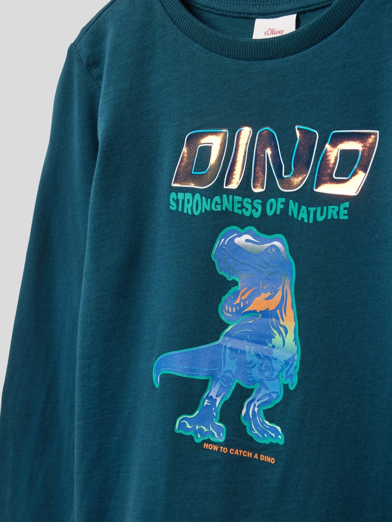 Longsleeve mit Motiv-Print Modell 'Back to School' in dunkelgrün